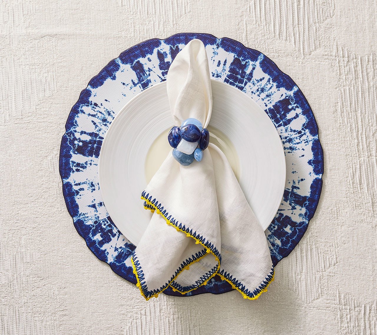 Kim Seybert Napkin Ring Sea Stone in Navy & White-Set of 2