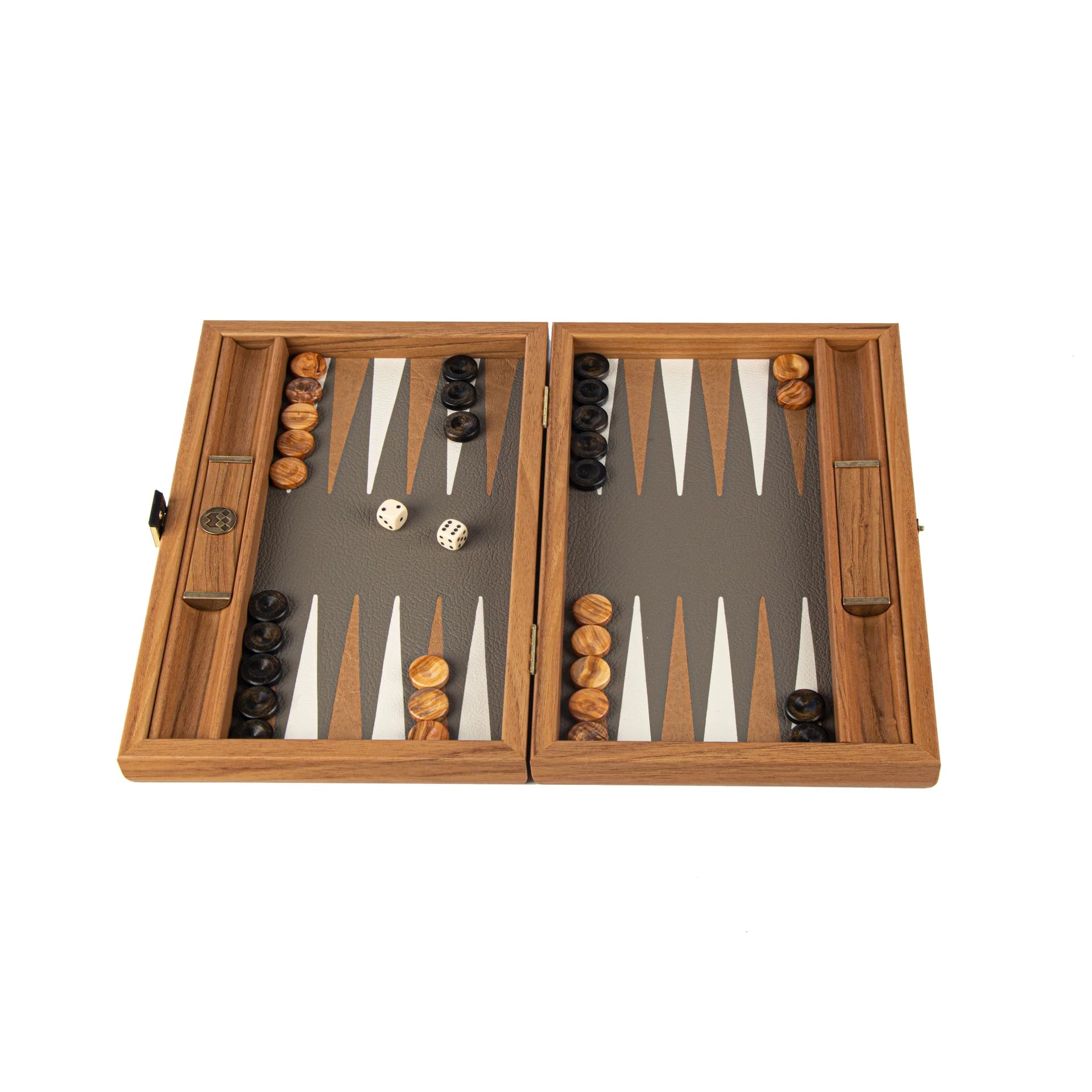 Manopoulos - GREY BEIGE OSTRICH TOTE Backgammon (Travel size)