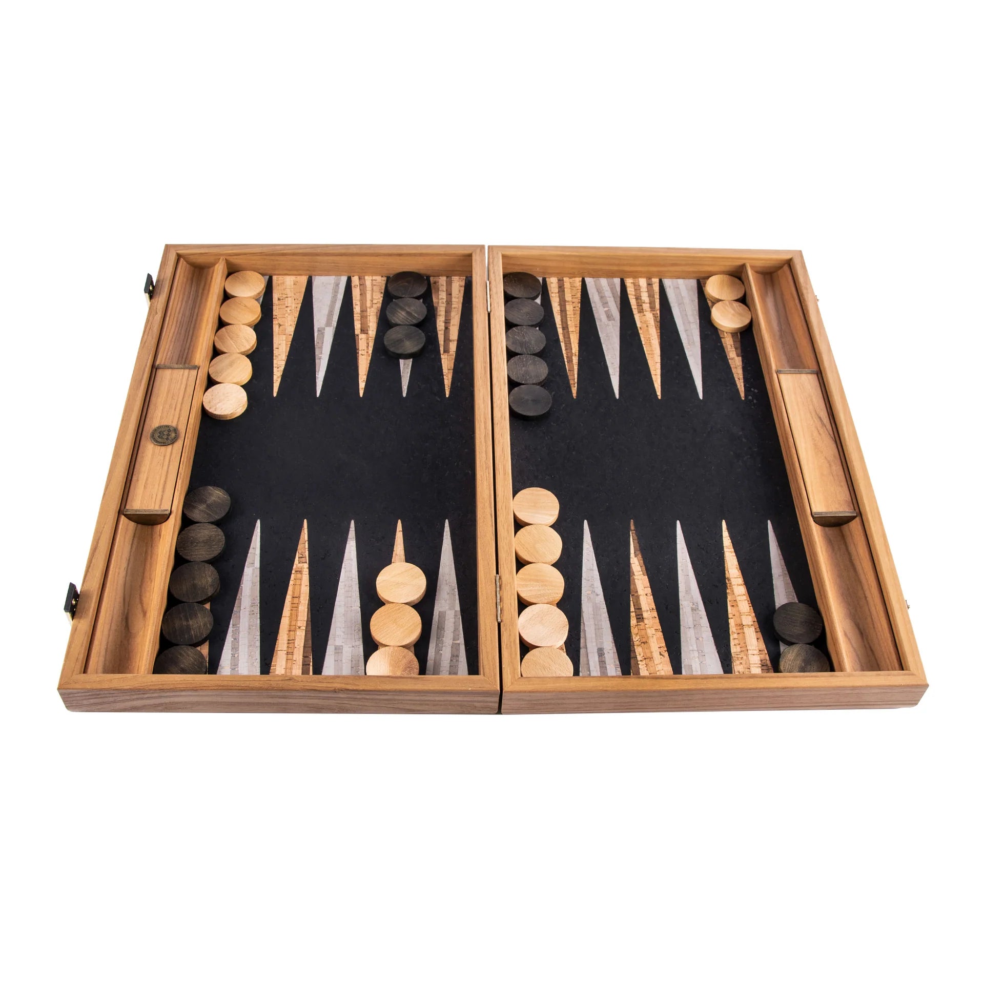 Manopoulos - BLACK NATURAL CORK Backgammon (with oak wood checkers)