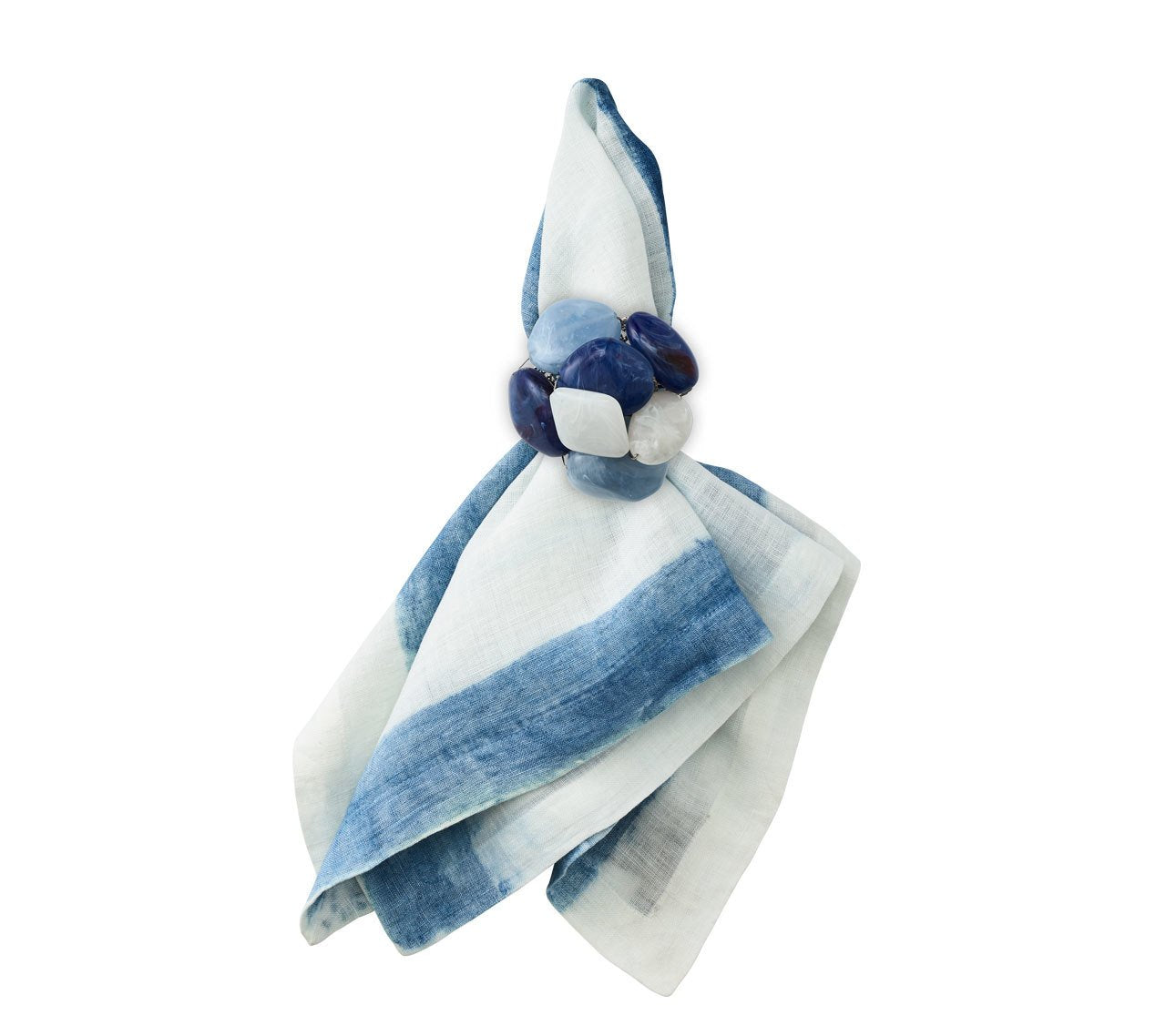Kim Seybert Napkin Ring Sea Stone in Navy & White-Set of 2