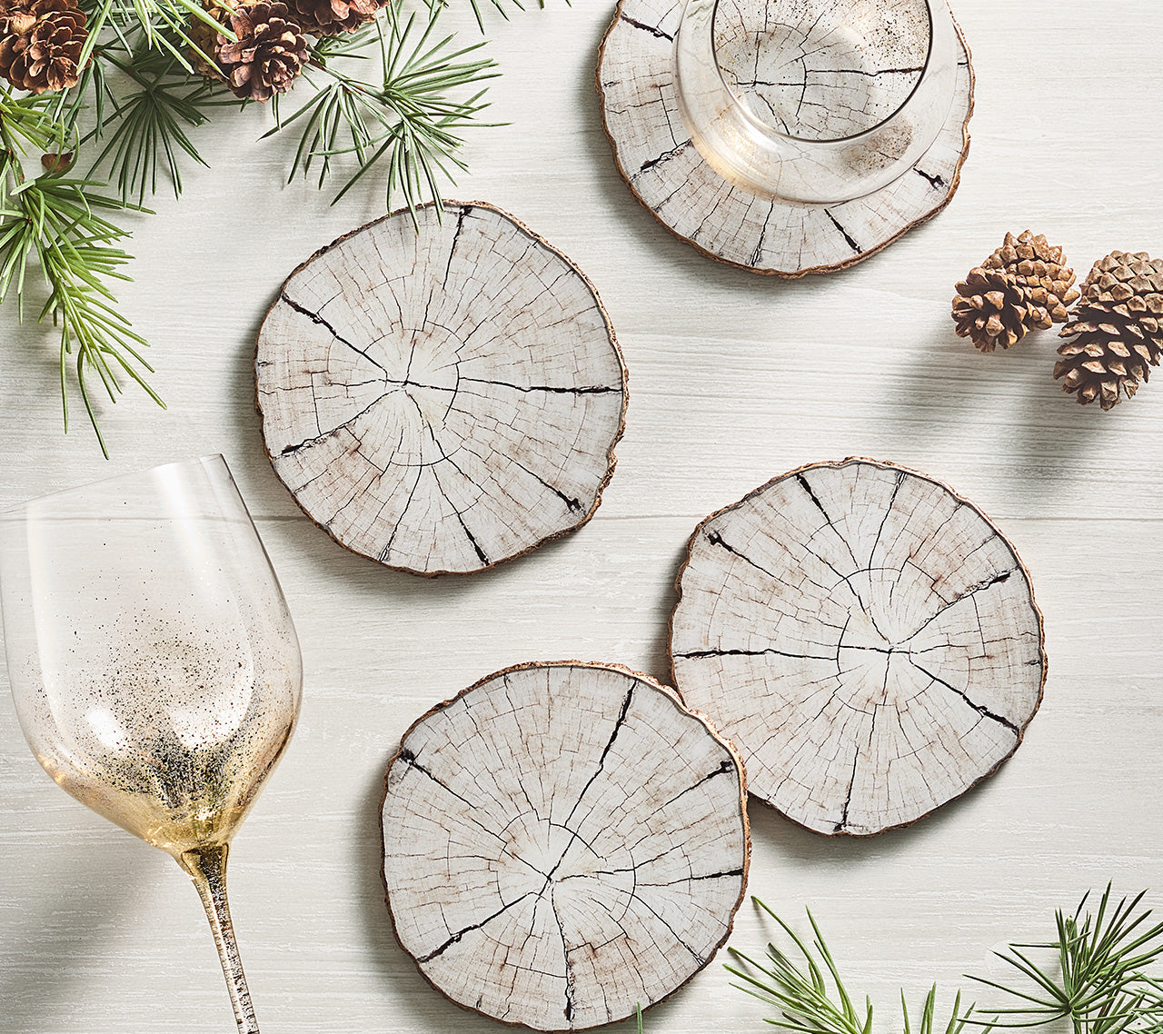 Birch Coasters in Ivory & Natural, Set of 4 in a Gift Box