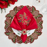 Kim Seybert - Holly Ribbon Napkin in Red, Green & Gold, Set of 4