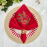 Kim Seybert - Holly Ribbon Napkin in Red, Green & Gold, Set of 4
