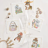 Kim Seybert - Diva Pets Cocktail Napkins in White & Multi, Set of 6 in a Gift Box