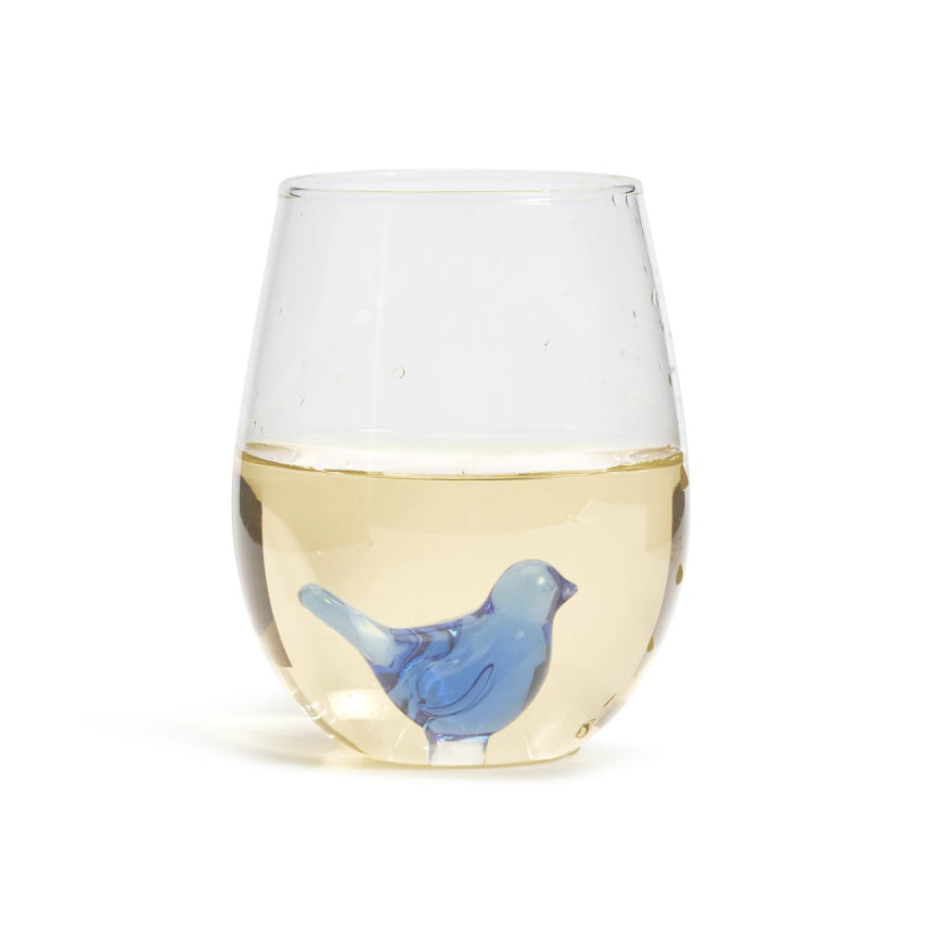 Blue Bird Stemless Wine Glass