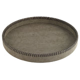 Bodrum Linens Whipstitch Bronze Round Tray with Leather Trim