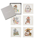 Kim Seybert - Diva Pets Cocktail Napkins in White & Multi, Set of 6 in a Gift Box