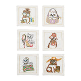 Kim Seybert - Diva Pets Cocktail Napkins in White & Multi, Set of 6 in a Gift Box