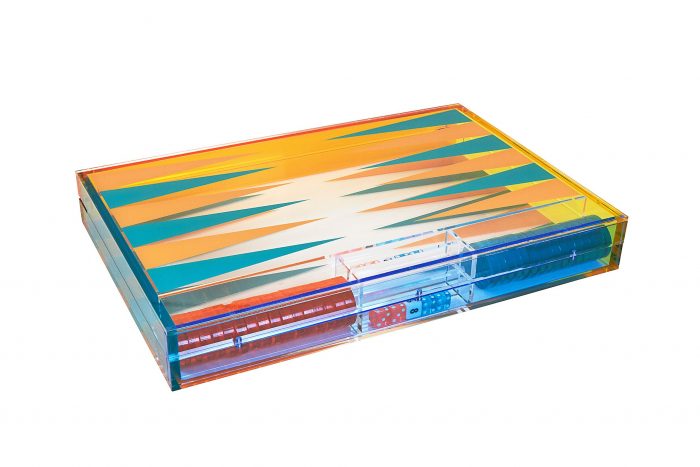 Lucite Multicolor Backgammon Set - Turquoise/Orange