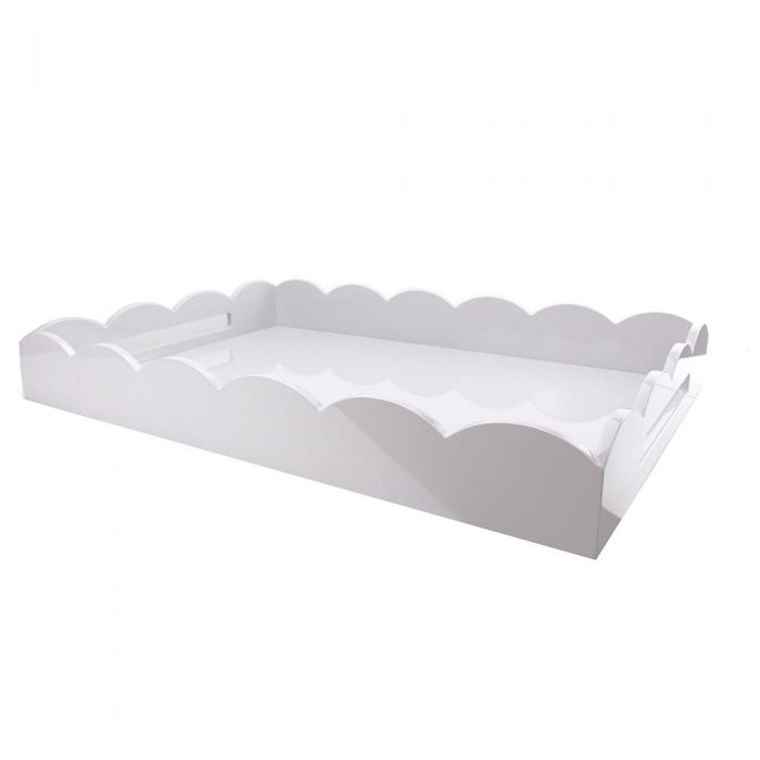 Lacquered Scallop Ottoman Large Tray White