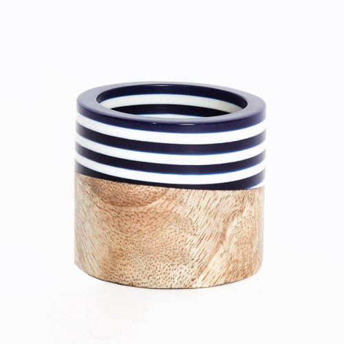 Wood & Stripes Blue Napkin Ring - Set of 4