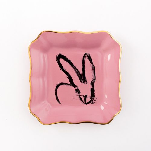 Hunt Slonem-Bunny Portrait Plate - Pink With Hand Painted Gold Rim