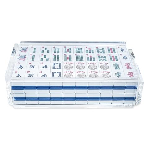 "El Mahjong" Luxe Mahjong Set-White and Blue Tiles