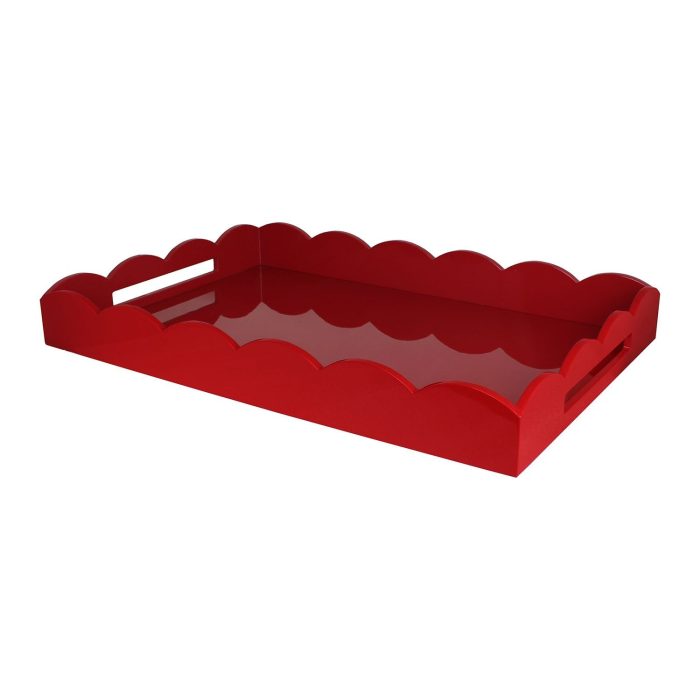 Addison Lacquered Scallop 26" Rectangle Tray Red