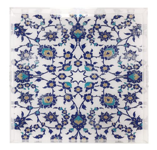 Bosphorus Blue White 18X18 Acrylic Tray