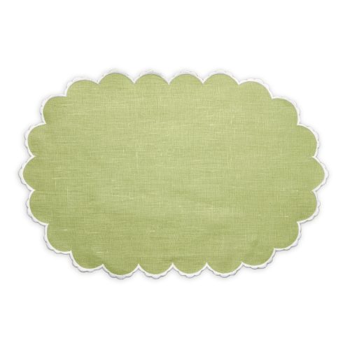 Petal Scallop Embroidered Oval Linen Kiwi Placemats - Set of 2