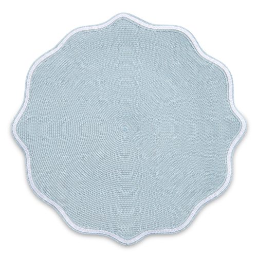 Scalloped Piped Oxford Silver/French Blue Placemats - Set of 2
