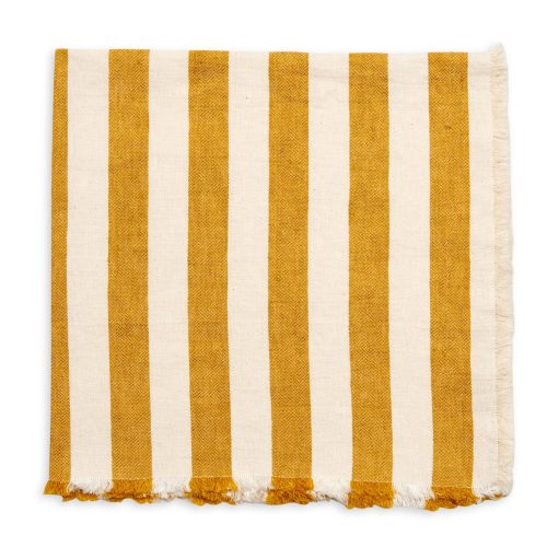 Washed Fringe Awning Stripe Mustard Napkin - Set of 2