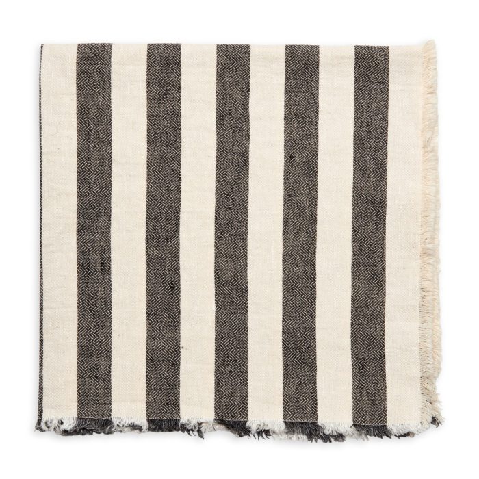 Washed Fringe Awning Stripe Gray Napkin - Set of 2