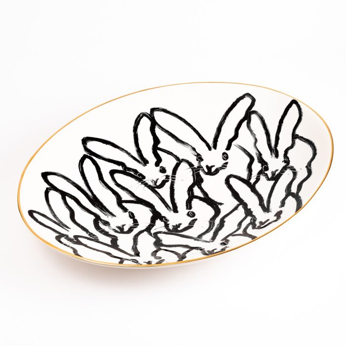 Rabbit Run Serving Platter with Hand Painted Gold Rim