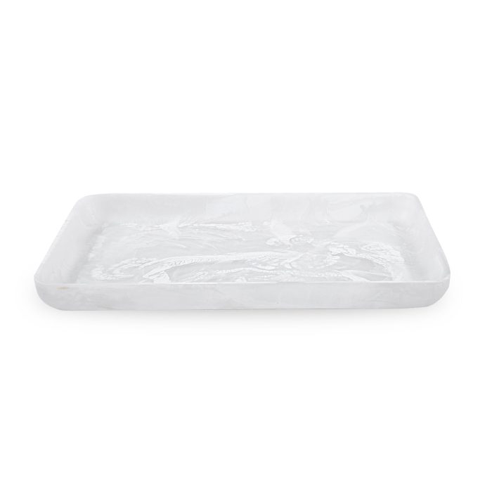 Signature Collection-Rectangle Serving Tray Large-White Swirl