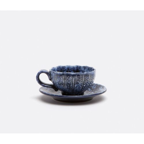 Isla Spotted White/Navy Stoneware Cup and Saucer-Set of 2