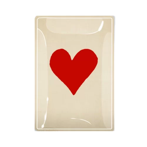 Ben's Garden - Red Long Heart Decoupage Glass Tray 6" x 10" Glass Tray