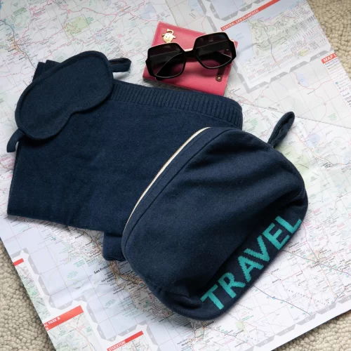Pink Lemonade - Words Travel Navy and Tiffany Blanket Set