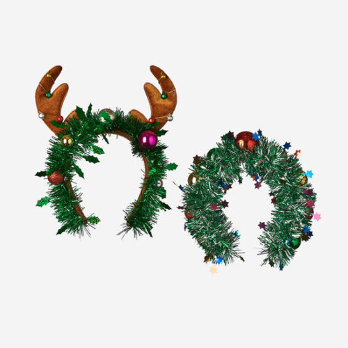 Christmas Decorations - Reindeer/Wreath Headband, 2 Asst, PVC,7", 9"