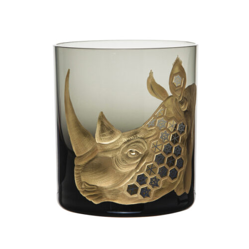 Artel Glassware - African Safari Rhinoceros Double Old Fashioned Gilded