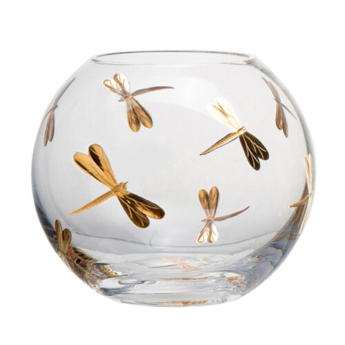 Artel Glassware - Fly Fusion Dragonfly Round Vase Medium Gilded
