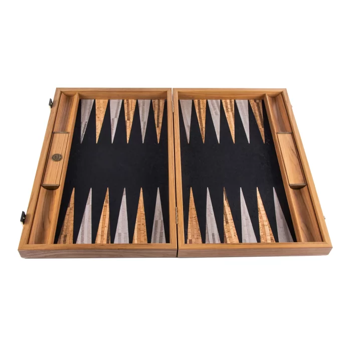 Manopoulos - BLACK NATURAL CORK Backgammon (with oak wood checkers)
