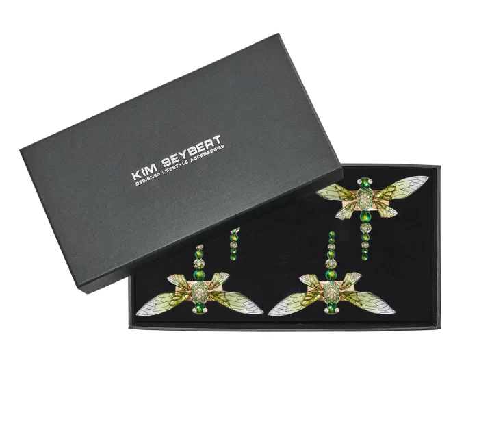 Kim Seybert - Dragonfly in Green Napkin Ring in Gift Box - Set of 4