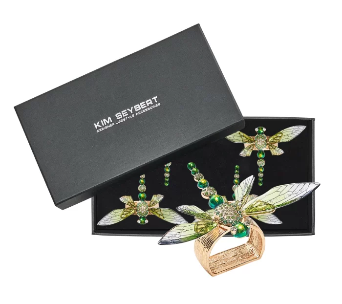 Kim Seybert - Dragonfly in Green Napkin Ring in Gift Box - Set of 4