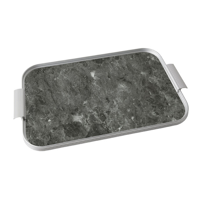 Kaymet Trays - Anodized Aluminum Tray - Dark Grey Marble and Silver