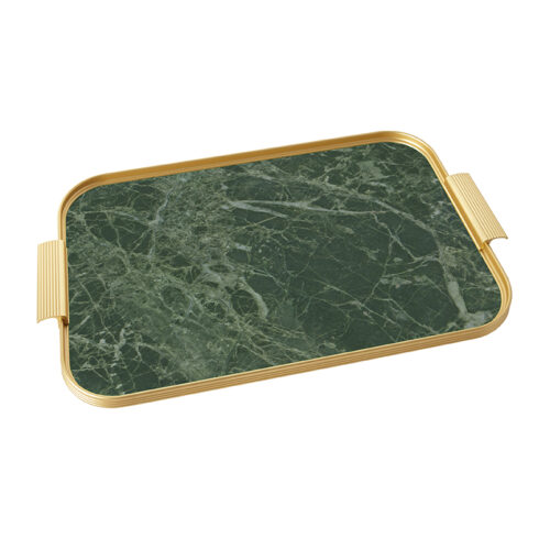 Kaymet Trays - Anodized Aluminum Tray - Green Marble and Silver