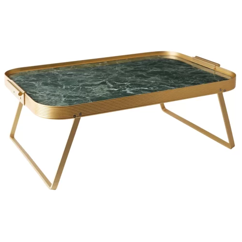Kaymet Trays - Anodized Aluminum Lap Tray - Marble Green and Gold