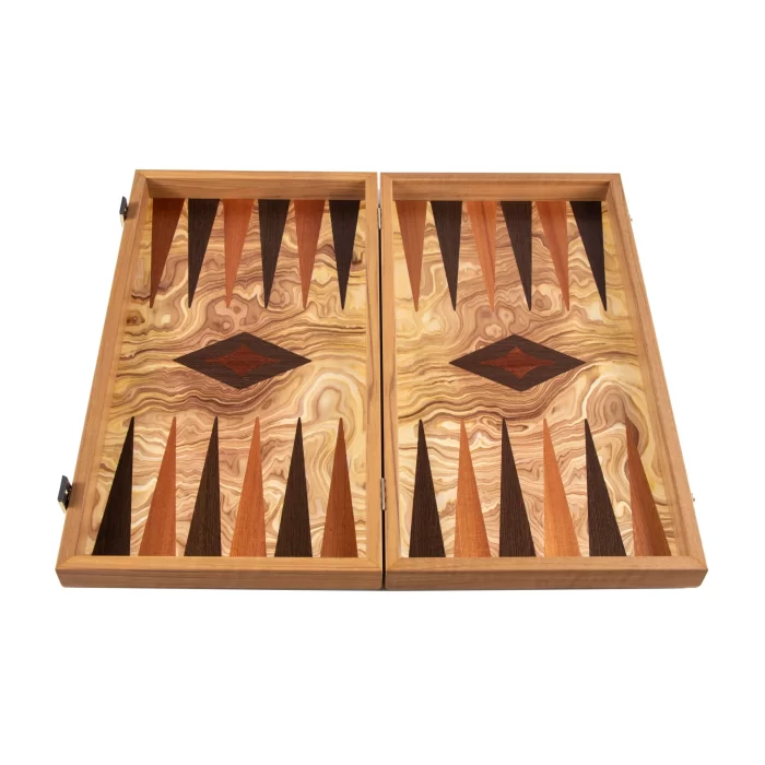 Manopoulos - OLIVE BURL (olive wood checkers) Backgammon