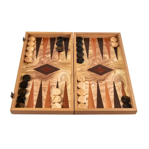 Manopoulos - OLIVE BURL (olive wood checkers) Backgammon