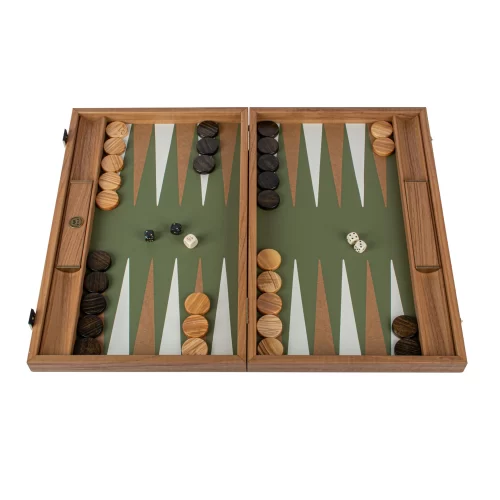 Manopoulos - KNITTED LEATHER IN OLIVE GREEN COLOUR Backgammon